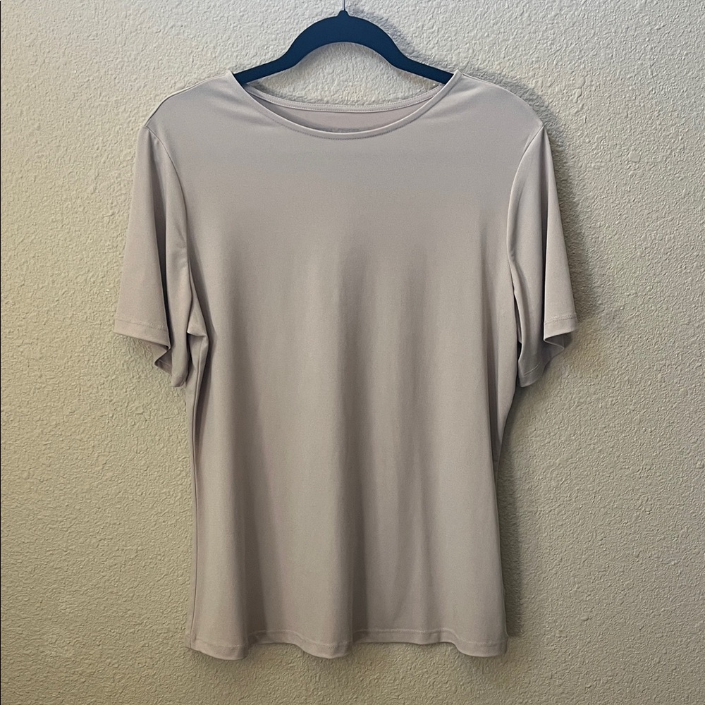 Susan Graver Taupe Short Sleeve Top